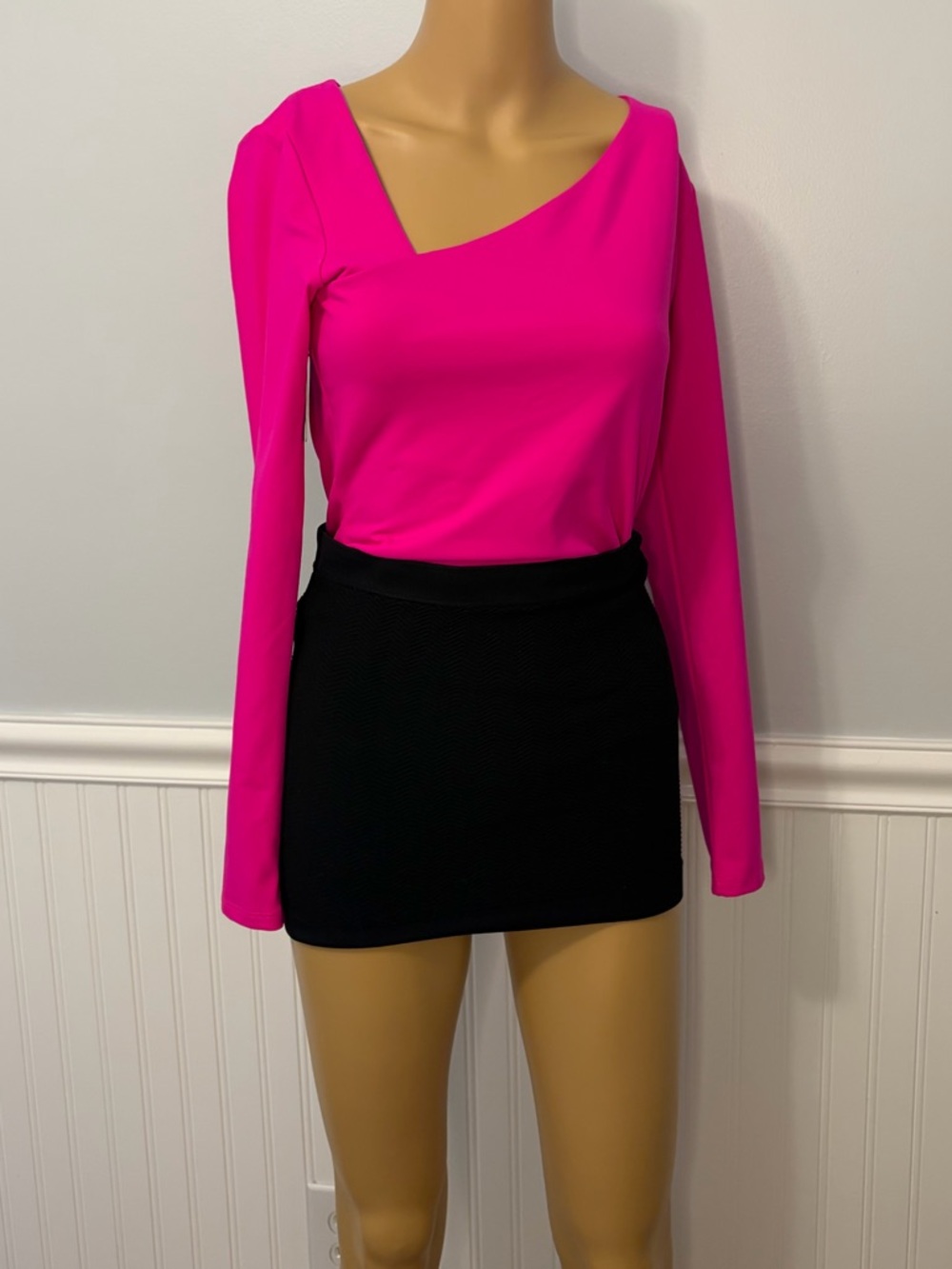 Express Fuchsia Asymmetric Neck Long Sleeve Top- Medium- Express tops